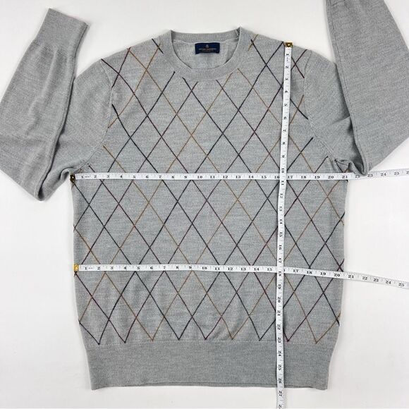 Brooks Brothers Mens Merino Wool Sweater M Light Gray Red Yellow Argyle … - Picture 9 of 10